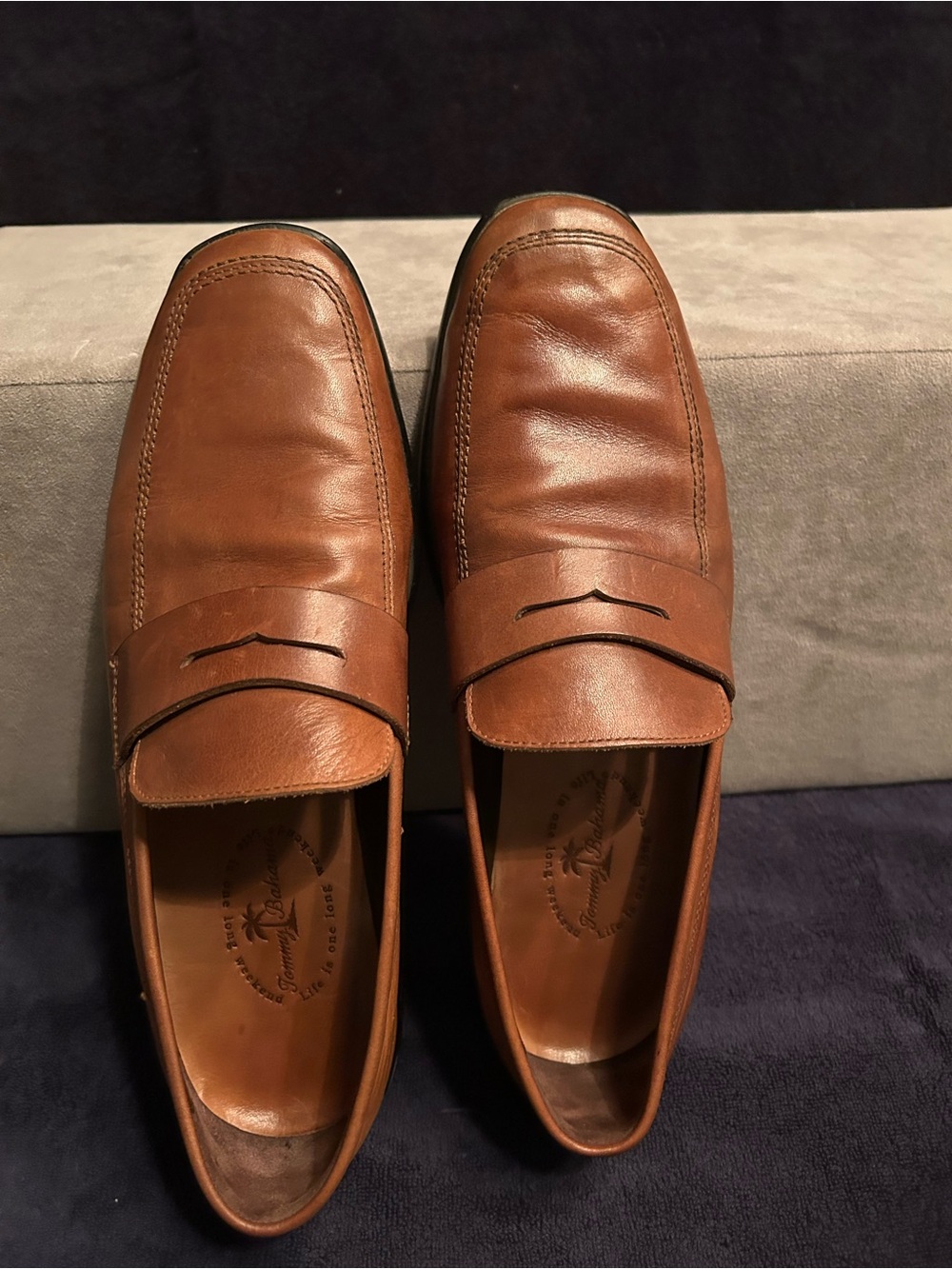 Tommy Bahama Tan & Black Slip-On Loafers with Branded Soles